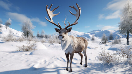reindeer in the middle of a snowy landscape
