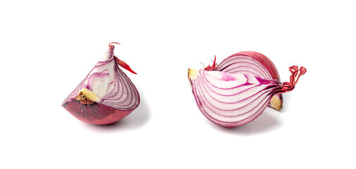 Red Onion Cuts Isolated, Raw Purple Onion Slices, Chopped Purple Onion Pieces
