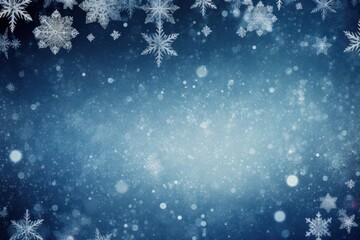 Fototapeta na wymiar Christmas blue background with white snowflakes. Winter cold season. Abstract pattern. Copy space.