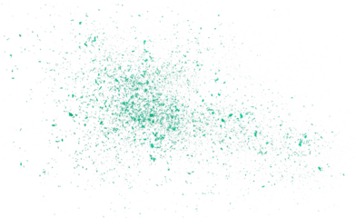 Green chalk pieces and powder flying, isolated on white, clipping path