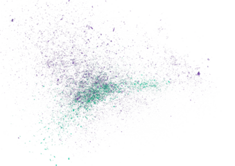 Colorful chalk pieces and powder flying, isolated on white, clipping path