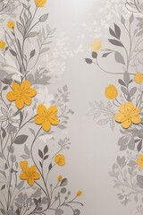 Floral elements on a basic grey paper texture background. Background for party, birthday, wedding or graduation invitation card in grey color with floral elements in soft art style.