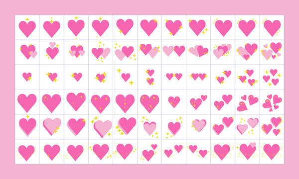 Emoji hearts with stars in y2k style set of 50+ elements