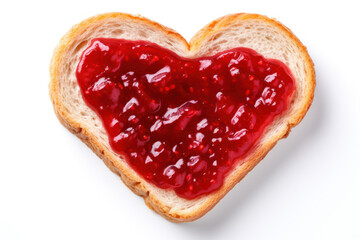 Heart shaped toast with raspberry jam on white background. Top view. Valentines day food concept - obrazy, fototapety, plakaty