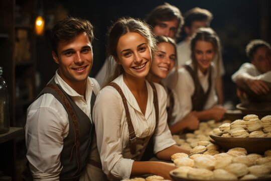 workers team on bread factory