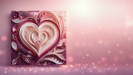 a greeting card for a wedding or Valentine's Day, made of paper ribbons using the quilling technique.