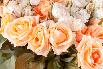 bouquet of roses and lisianthus of different colors