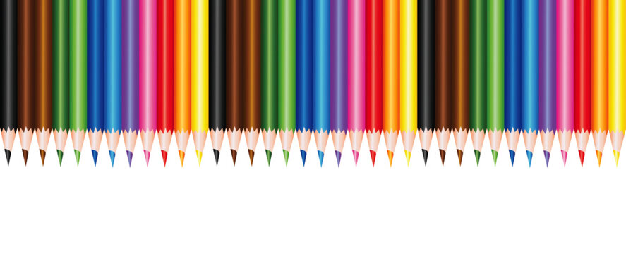 School crayons in various colors placed at the top of the template aligned with blank space at the bottom.