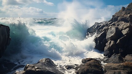 Waves crashing against rocks - Powered by Adobe