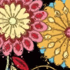 Oil Painting of Various Flowers, Chrysanthemums, Leaves, and Beautiful Wedding Illustrations