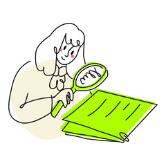 Businesswoman analyzes the report and documents