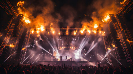 Concert stage with pyrotechnics and dynamic light show