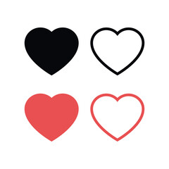 Vector illustration Like and Heart icon. Social network like red heart web buttons isolated on white background.