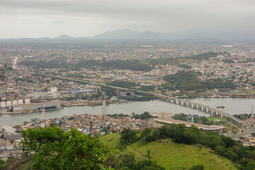 Vitoria city bay with Santa Maria river and Vila Velha town, panoramic view. ES, Brazil