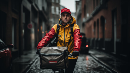 Obraz premium person working as a bike courier in the street