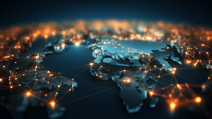Abstract world map with glowing network lines, Symbolizing global trade and international business connections, AI Generated - obrazy, fototapety, plakaty