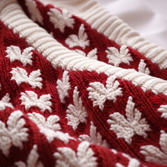 A red and white crocheted blanket with snowflakes on it