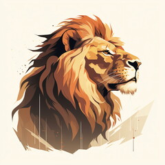 A lion's face with a big mane on a white background flat design vector illustration