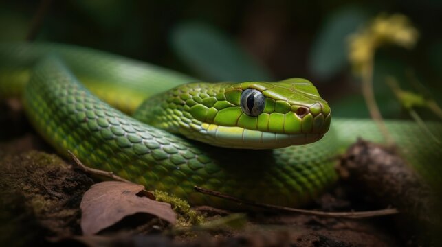 Green pit viper (Ptyas nasicornis). Reptile . Snake. Wilderness Concept. Wildlife Concept.