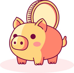 Piggy Bank Vector Flat Illustration. Perfect for different cards, textile, web sites, apps