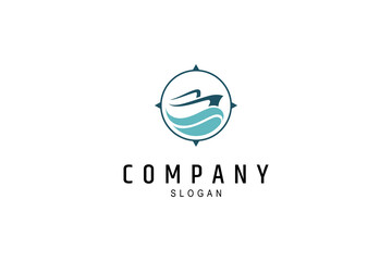 sailboat logo with sea waves combined with the cardinal directions © FendyTerisno