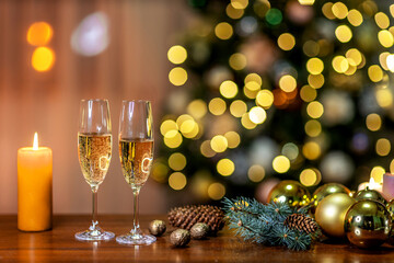 New Year's composition with champagne on the table