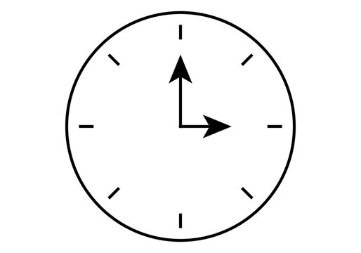 Icono negro de reloj en fondo blanco.