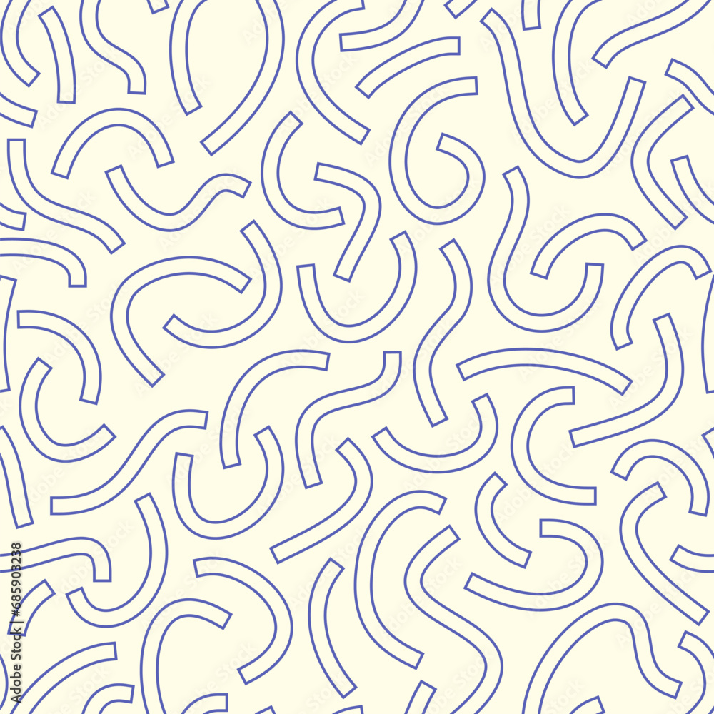 Poster monochrome geometric seamless pattern. blue outline curved lines