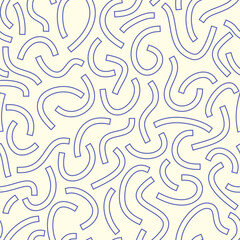 Fototapeta na wymiar Monochrome geometric seamless pattern. Blue outline curved lines