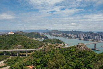 Obraz premium panoramic of Convent of Our Lady of Penha, or Nossa Senhora da Penha, and the Third Bridge, in Vila Velha, Brazil