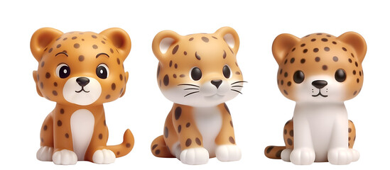 Obraz premium A Cute Leopard Set in the Style of Kids’ Plastic Bath Toys: 3D Rendering, Isolated on Transparent Background, PNG