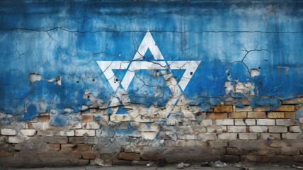 Vintage wall with painted Star of David, Jewish symbol of Israel drawn on old street. Concept of...