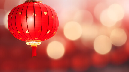 Chinese red lantern for lunar new year celebration against the backdrop of bokeh lights and sparks...