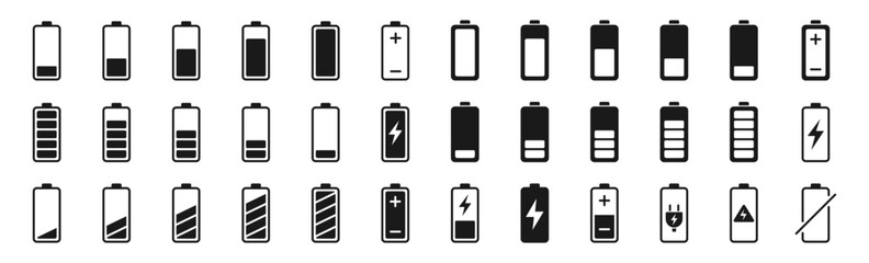 Battery icons set. Set of battery charge. Level battery energy. Vector illustration - obrazy, fototapety, plakaty