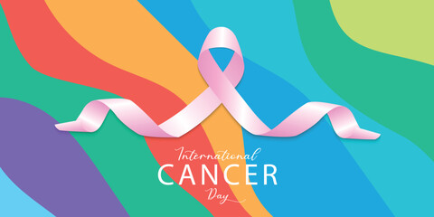 Breast cancer awareness month horizontal banner template design. Editable banner with pink ribbon illustration in colorful background.