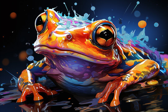 frog portrait in neon painting style 