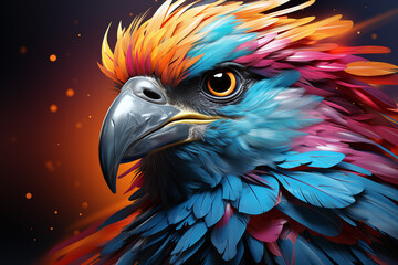 bird of prey portrait in neon painting style 