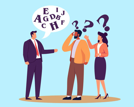 Jargon, communicate with technical word or hard to understand language, complicated conversation, difficult to explain