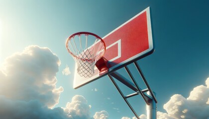 Basketball hoop against blue sky