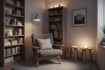 cozy scandinavian inspired reading nook in a corner of a room