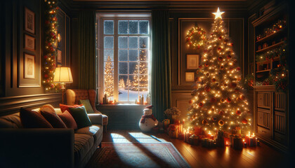 Fototapeta na wymiar Cozy Room decorated for Christmas