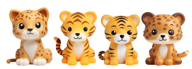 3D Rendered Plastic Bath Toys for Kids: A Cute Set of Feline - Tiger and Leopard, Isolated on Transparent Background, PNG