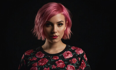 portrait of a woman with pink hair