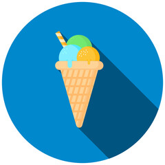 Ice Cream Cone Icon In Rounded Flat Design Style Vector Illustration