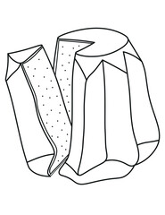Classic pandoro doodle drawing, italian christmas cake with slice. Black and white vector illustration with outline. Christmas coloring page book for kids