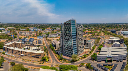 Gaborone aerial view panorama, cityscape of financial district downtown