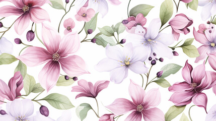 Seamless floral pattern with flowers watercolor spring