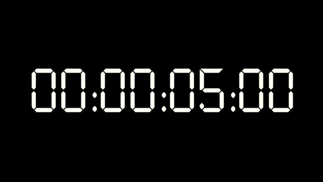 Digital Clock Time-code Countdown - White ELC on Black Screen - 1 Minute - Artistic Animation
