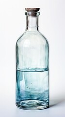 Clarity in glass: water bottle with cork stopper.