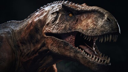 Dinosaur T-rex on a black background.  close up. Dinosaur concept. Tyrannosaurus rex. Tyrannosaurus rex head.